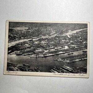 1935 RPPC Postcard Hamburg  Aerial Harbor Port Ship Luftbild Photo Germany ANTQ